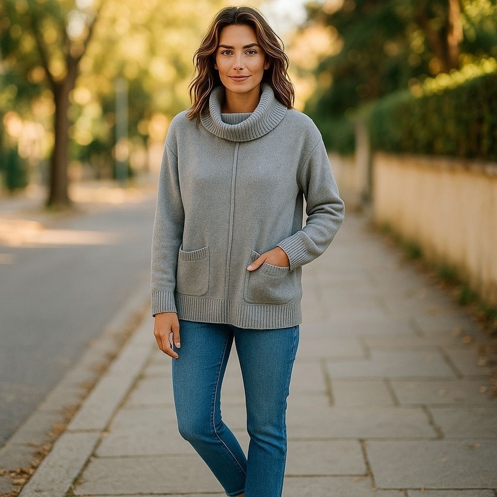 Soft Surroundings light blue cowl neck sweater wool blend
